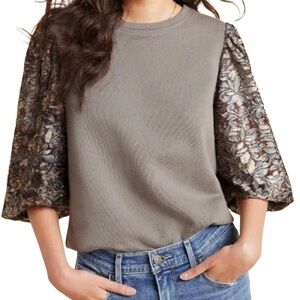Anthropologie Amadi Eryna Sheer Velvet Burnout Balloon Sweatshirt Top Sz XS USA
